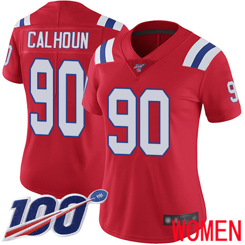 New England Patriots Football 90 100th Limited Red Women Shilique Calhoun Alternate NFL Jersey